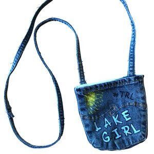 Handmade Crossbody Bag: Recycled Denim Cell Phone Holder, Table Rock Lake Pouch